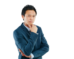 Executive, corporate and portrait of a businessman with arms crossed isolated on a transparent png background. Young, ceo and Asian worker in a suit for professional work, management and confidence