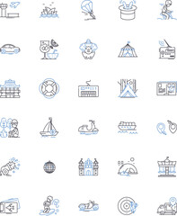 Trip adventure line icons collection. Expeditionary, Exhilarating, Unforgettable, Thrilling, Adventurous, Exciting, Epic vector and linear illustration. Wanderlust,Nomadic,Globe-trotting outline signs