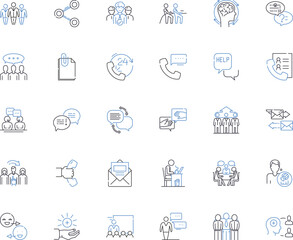 Digital support line icons collection. Assistance, Helpdesk, Solutions, Service, Maintenance, Repair, Troubleshooting vector and linear illustration. Upgrade,IT,Remote outline signs set