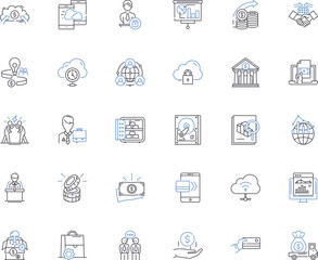 Video streaming line icons collection. Stream, Broadcast, Live, Buffer, Playback, Encode, Decode vector and linear illustration. Quality,Resolution,Bandwidth outline signs set