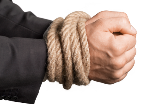 Human hands with tied hands. Crime concept