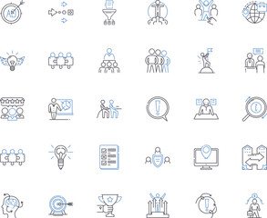 Firm development line icons collection. Growth, Strategy, Expansion, Innovation, Sustainability, Succession, Leadership vector and linear illustration. Culture,Efficiency,Collaboration outline signs