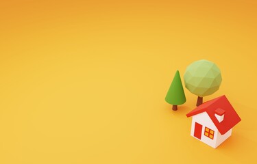 3D素材_かわいい家と木