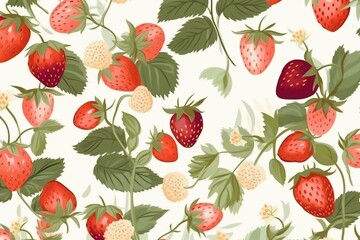 Fototapeta na wymiar Seamless pattern with strawberry on a white background. Generative AI