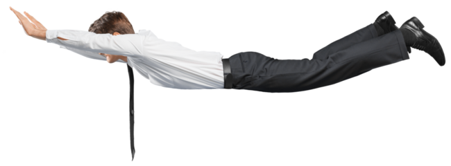 Businessman flying on white background