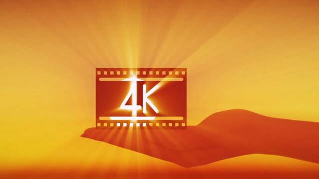 4k model in hand. Sunrays through the window of a miniature model  in the hand  the sky with clouds and the sun. Close-up slow-motion shot