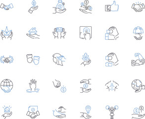 Mitts line icons collection. Gloves, Protection, Warmth, Grip, Leather, Snowboarding, Skiing vector and linear illustration. Cold,Hands,Insulation outline signs set