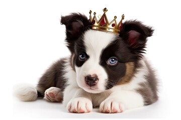 cute puppy wearing a golden crown on its head. Generative AI