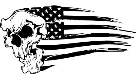 illustration of skull emblem monochrome with usa flag vector - 594129576