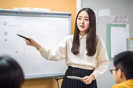Asian tutor leads small group in dynamic learning session, shaping young minds with personalized instruction and interactive exercises. generative AI