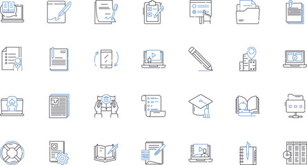 Digital instruction line icons collection. Technology, Innovation, Interactivity, Virtual, Online, Multimedia, Education vector and linear illustration. Creative,Learning,Engagement outline signs set