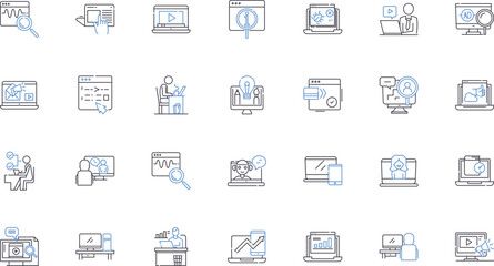 Marketing outreach line icons collection. Engagement, Strategy, Audience, Campaign, Relationship, Content, Prospects vector and linear illustration. Communication,Promotion,Collaboration outline signs