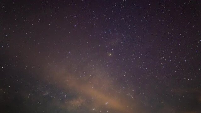 Milky Way galaxy exploration through outer space towards glowing milky way galaxy. Time-lapse video 4K looping animation of flying through glowing nebulae, clouds and stars field. Animation video