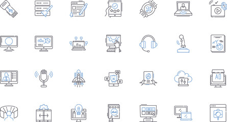 Cognitive computing line icons collection. Intelligence, Learning, Memory, Analysis, Reasoning, Perception, Insight vector and linear illustration. Comprehension,Knowledge,Understanding outline signs