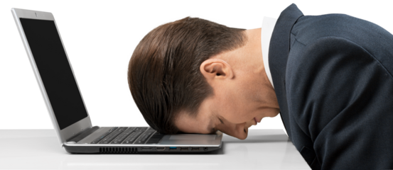 Businessman sleeping on a laptop. Concept of stress