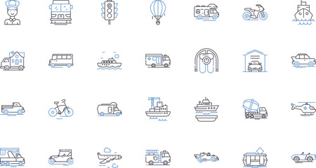 Convoy line icons collection. Trucks, Carriers, Shipping, Logistics, Transport, Fleet, Convoys vector and linear illustration. Cargo,Highway,Transportation outline signs set