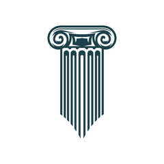 Column pillar icon, law or lawyer legal business and justice firm vector symbol. Greek ancient column pillar icon for attorney or law office, judge or legislation university and court or courthouse