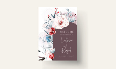 wedding invitation with peonies floral frame watercolor