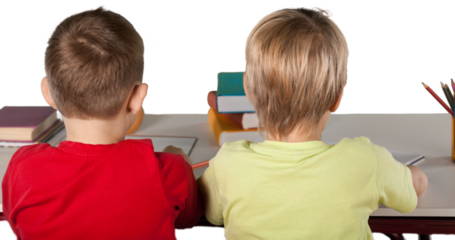 Two School Children in a Class, Back View