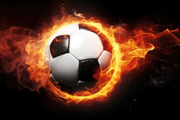 Fototapeta na wymiar Soccer ball on fire black background, Generative AI