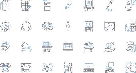 Digital nomad line icons collection. Location-independent, Freedom, Flexibility, Remote, Travel, Lifestyle, Adventure vector and linear illustration. Productivity,Entrepreneurship,Technology outline