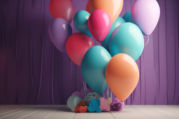 Fototapeta na wymiar Happy Mother day 3D greeting with baloons and vivid colors, Generative AI