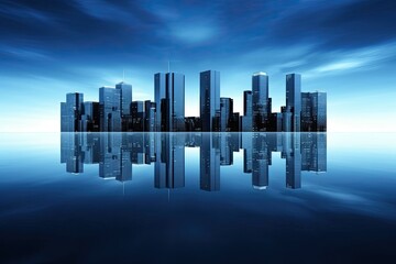 city skyline mirrored in the water. Generative AI