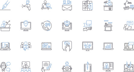 Coordinated action line icons collection. Synchronized, Collaboration, Teamwork, Unity, Convergence, Harmony, Coherence vector and linear illustration. Accord,Consensus,Partnership outline signs set