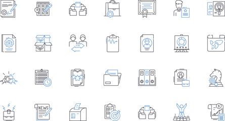 Digital archiving line icons collection. Preservation, Storage, Backup, Retrieval, Conversion, Longevity, Indexing vector and linear illustration. Migration,Access,Security outline signs set