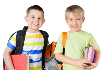 Two School Children with Backpacks and Textbooks