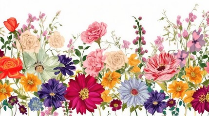 Fototapeta na wymiar Colorful Flower Border Design on White Background, Vibrant, Floral, Generative AI