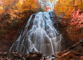 Crabtree Falls on Blue Ridge Parkway in Fall season.