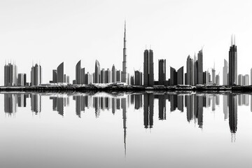 Obraz premium monochromatic cityscape with towering skyscrapers and urban streets. Generative AI