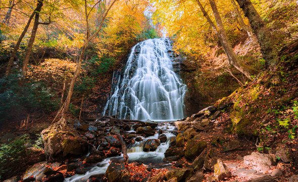 Crabtree Falls on Blue Ridge Parkway in Fall season.