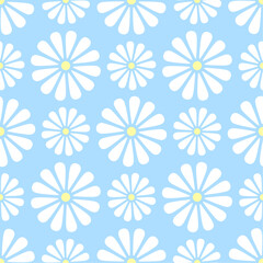 White chamomiles flowers on blue background. Floral vector seamless pattern. Best for textile, wallpapers, wrapping paper, package and home decoration.