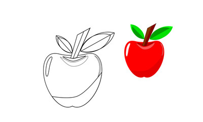 Coloring book for kids, apple illustration. Apple coloring pages. Replaceable vector design.