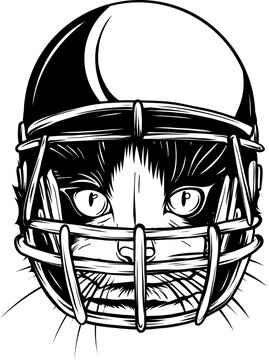 cat with helmet american footbal player cute cat playing american football vector illustration
