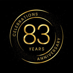 83th anniversary, golden anniversary with a circle, line, and glitter on a black background.