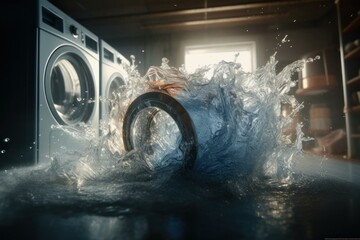 Washing machine breakdown, service center repair concept. AI generated, human enhanced