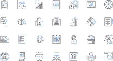 Information organizing system line icons collection. Sorting, Categorization, Indexing, Classifying, Grouping, Organization, Management vector and linear illustration. Arrangement,Cataloging