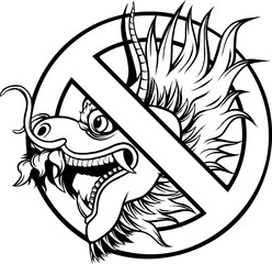 Dragon head, black and white vector illustration