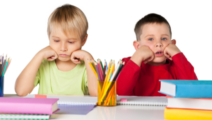 Two Bored School Children with Textbooks