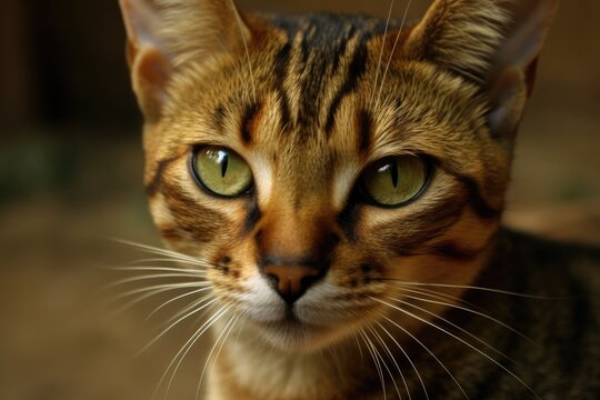 Cats Green Eyes in Close-up View. Generative AI