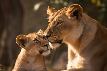 Obraz premium Mothers love, Lion, Mother's Day, Mother's Day celebration, Mother's Day holiday, Generative AI