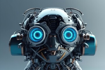 futuristic robot with striking blue eyes and a disproportionately large head. Generative AI