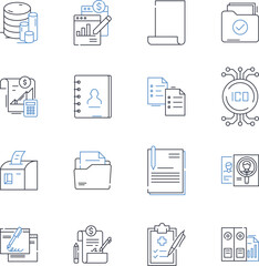 Logistics documents line icons collection. Manifests, BOLs Bill of Lading, Invoices, Custom declarations, Waybills, Proforma invoices, Insurance certificates vector and linear illustration. Delivery