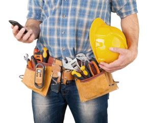 Construction Worker , Carpenter Using a Smartphone