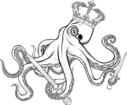 recommend clip art: illustration of monochrome octopus on white background
