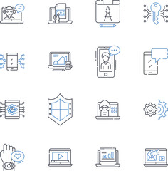 Contrivances line icons collection. Gadget, Apparatus, Invention, Tool, Device, Mechanism, Trinket vector and linear illustration. Widget,Innovation,Creation outline signs set