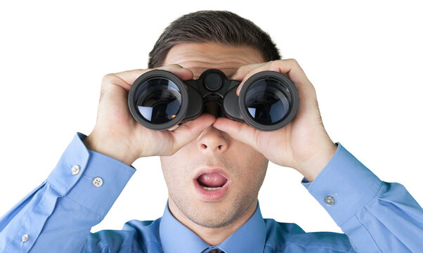 Surprised Businessman Using Binoculars